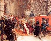Adolph von Menzel Gustav Adolph Greets his Wife outside Hanau Castle in January 1632 Germany oil painting reproduction